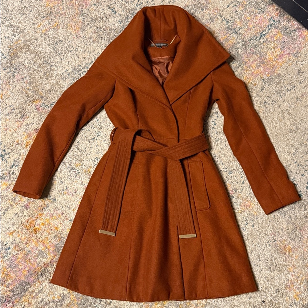 Miss Selfridge Rust Colored Belted Car Coat 2